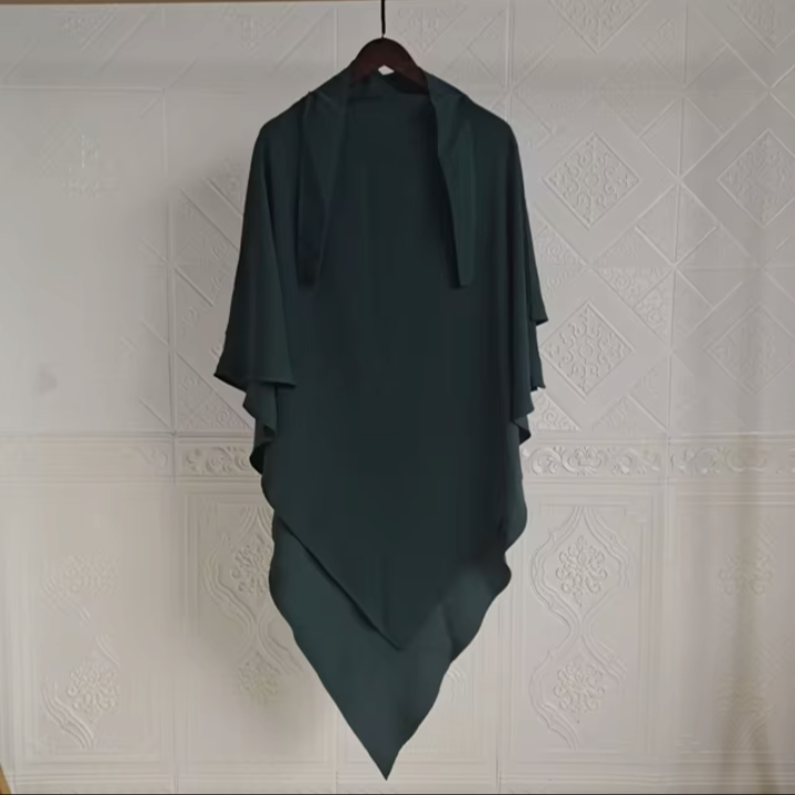 SINGLE LAYER KHIMAR WITH FREE NAQAB BOTTLE GREEN