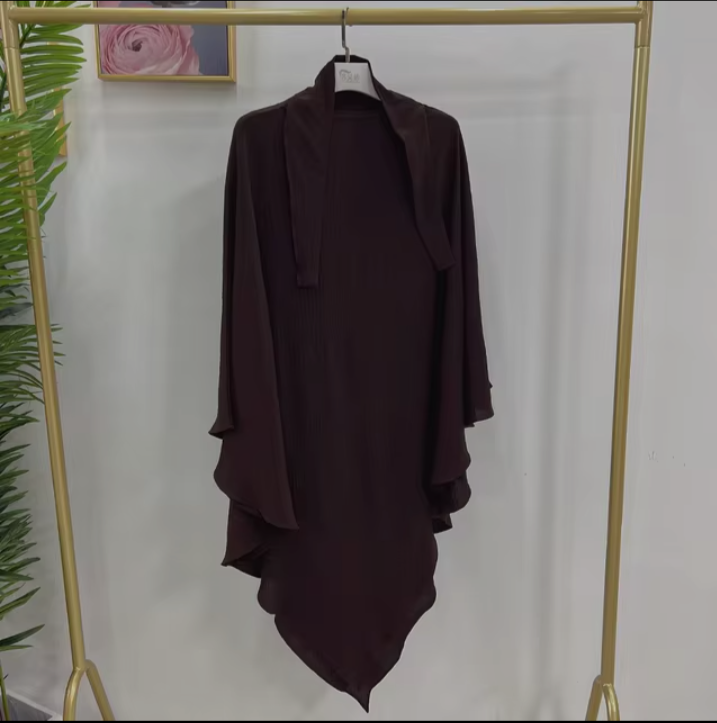 SINGLE LAYER KHIMAR WITH FREE NAQAB DARK BROWN